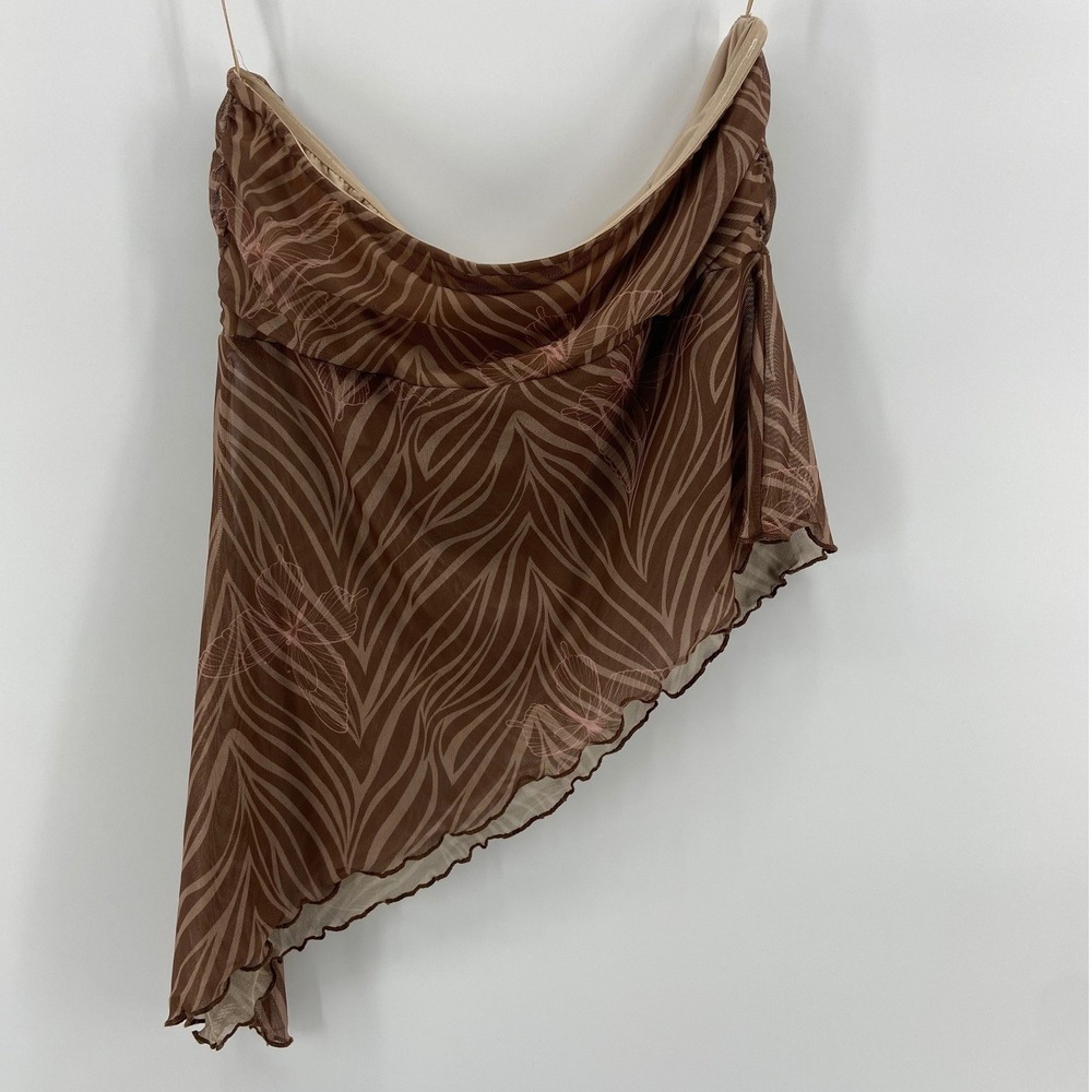 Brown Asymmetrical Strapless Butterfly Print Boho Woodland Fairy Flowy Crop Top - Picture 3 of 4